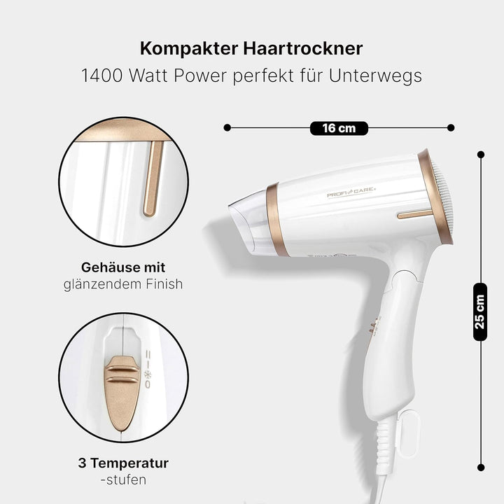 ProfiCare® Haartrockner klappbar | Hair Dryer 1400W | platzsparend mit Klappgriff | kompakter Airsty