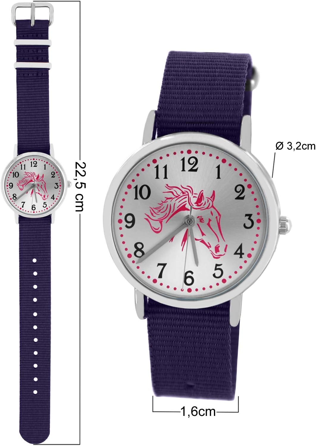 Pacific Time Mädchen Armbanduhr Uhr Pferd Pferdemotiv analog Quarz 2 Textilarmband Violett Blau 1002