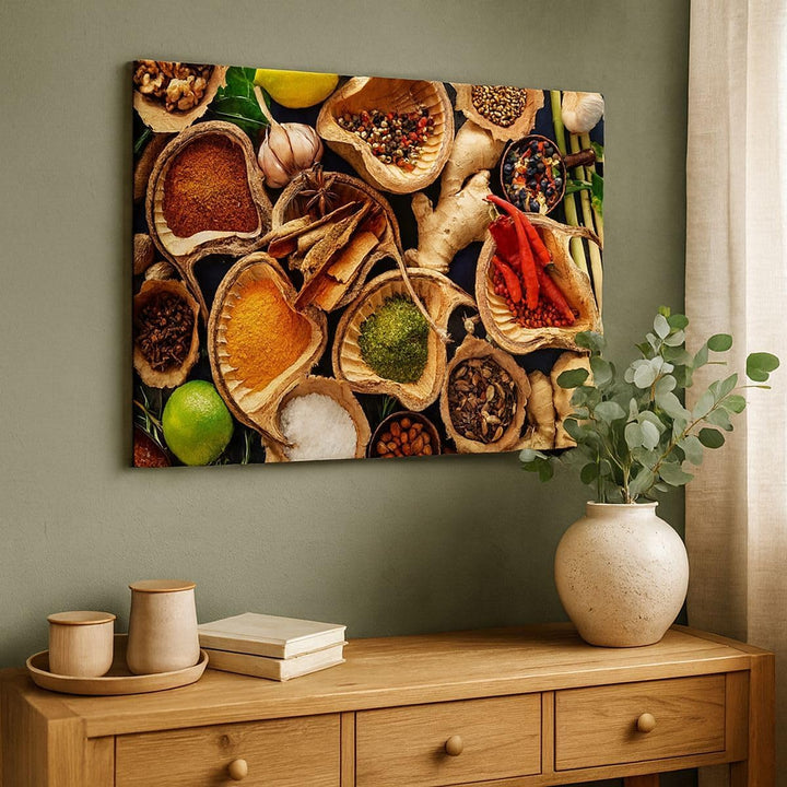 Bilder auf Leinwand 100x70cm Leinwandbild Küche Essen Kräuter Gewürze Gross Wanddeko Bild Schlafzimm