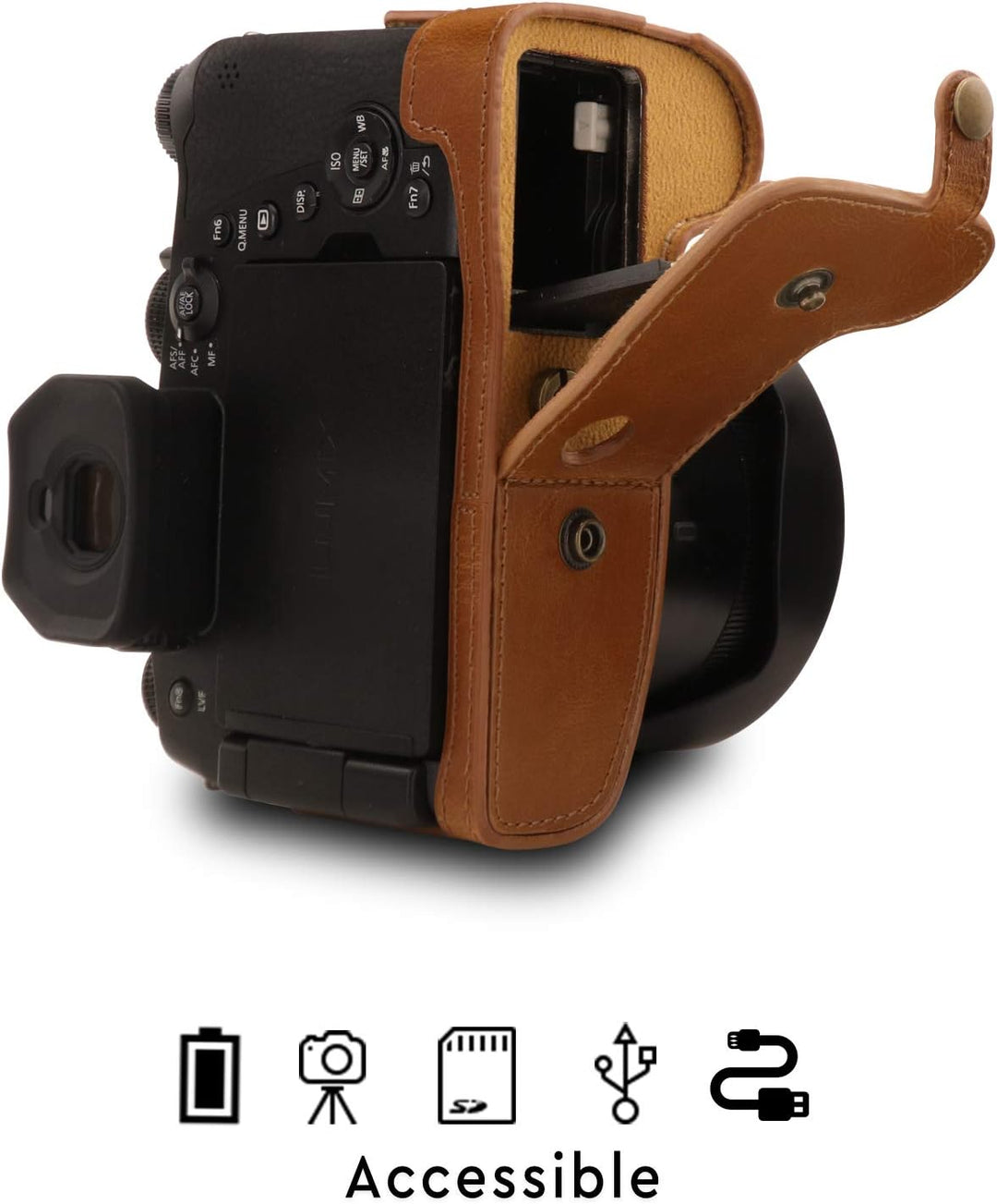 MegaGear MG1680 Ever Ready Leder Kameratasche mit Trageriemen kompatibel mit Leica V-Lux 5, Panasoni