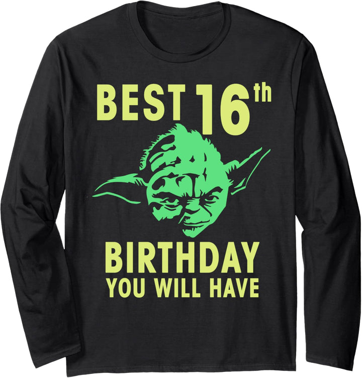 Star Wars Yoda Best 16th Birthday You Will Have Stencil Langarmshirt