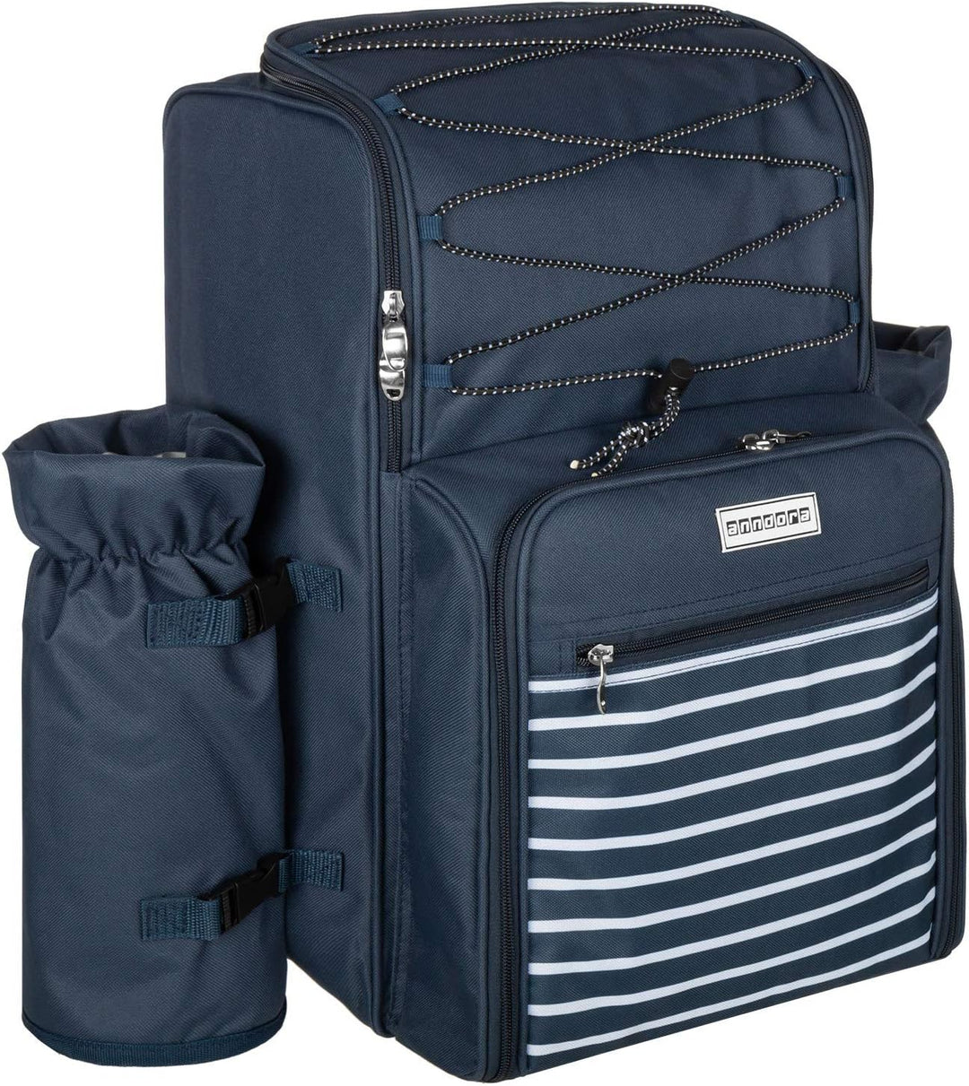 anndora Picknickrucksack mit Kühlfach Zubehör 29-teilig - blau weiss Navy Blau Weiss