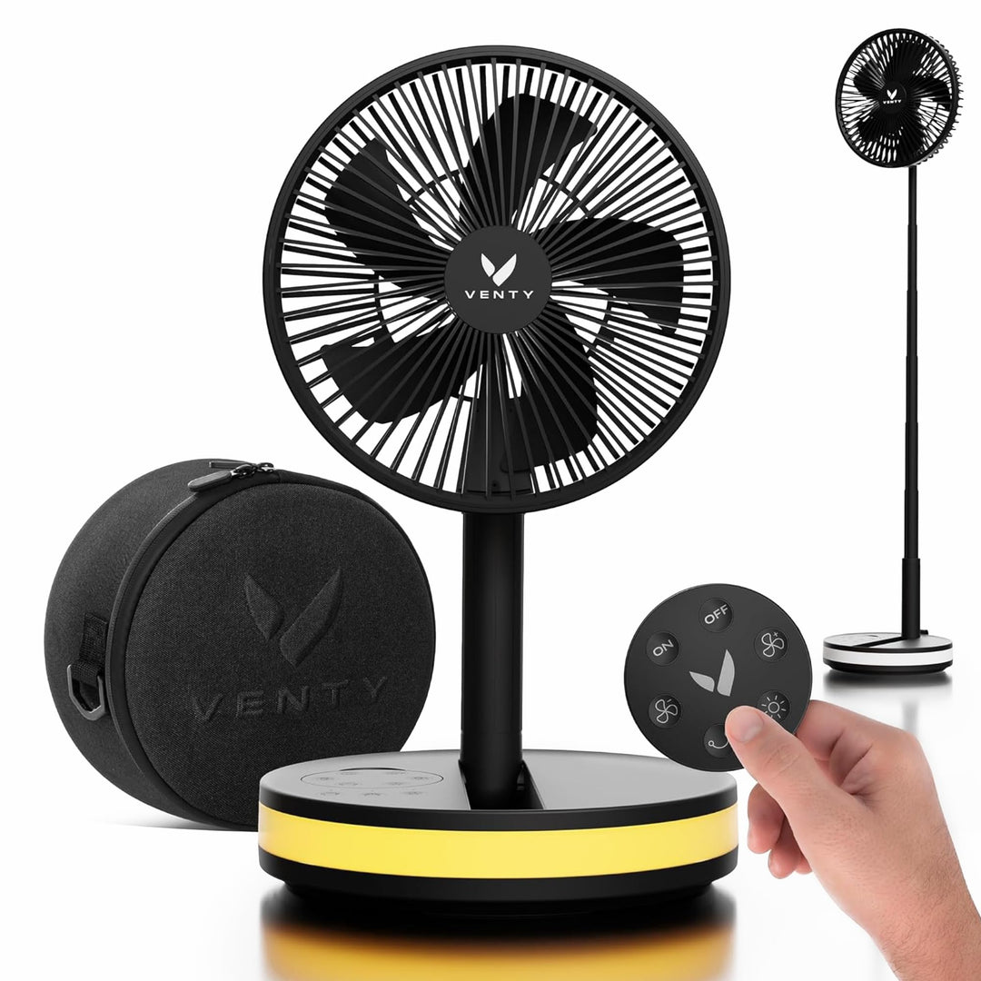 VENTY Tragbarer Ventilator - Faltbarer Ventilator Akku mit Transporttasche, Ladeanschluss und USB-An
