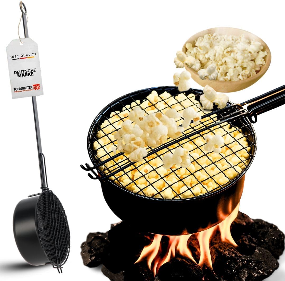 Popcornpfanne Popcorn-Pfanne für Lagerfeuer & Grill/Popcorn Maker mit langem Griff & Gitterdeckel Pe