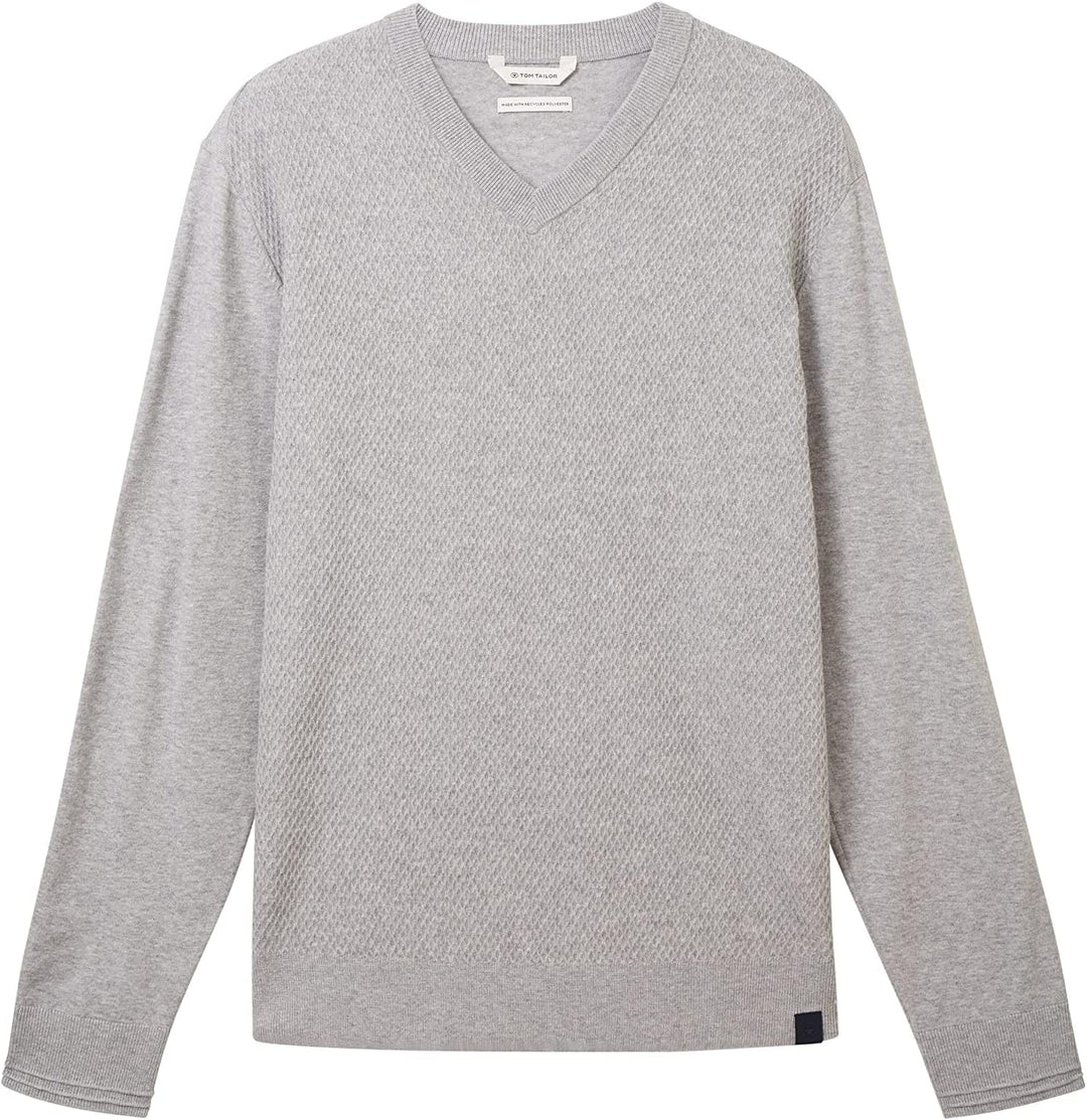 TOM TAILOR Herren Cosy Strickpullover mit V-Ausschnitt S 12035-grey Heather Melange, S 12035-grey He