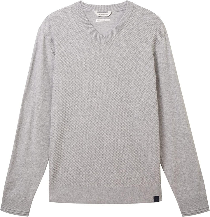 TOM TAILOR Herren Cosy Strickpullover mit V-Ausschnitt S 12035-grey Heather Melange, S 12035-grey He