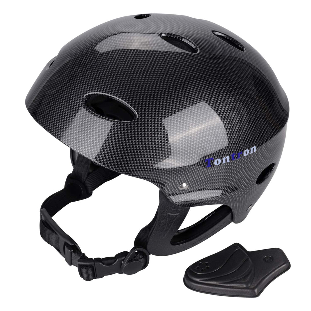 Tontron Wakeboard Kajak Kitesurf Wassersport Helm Glänzend schwarze Faser Wald L, Glänzend schwarze