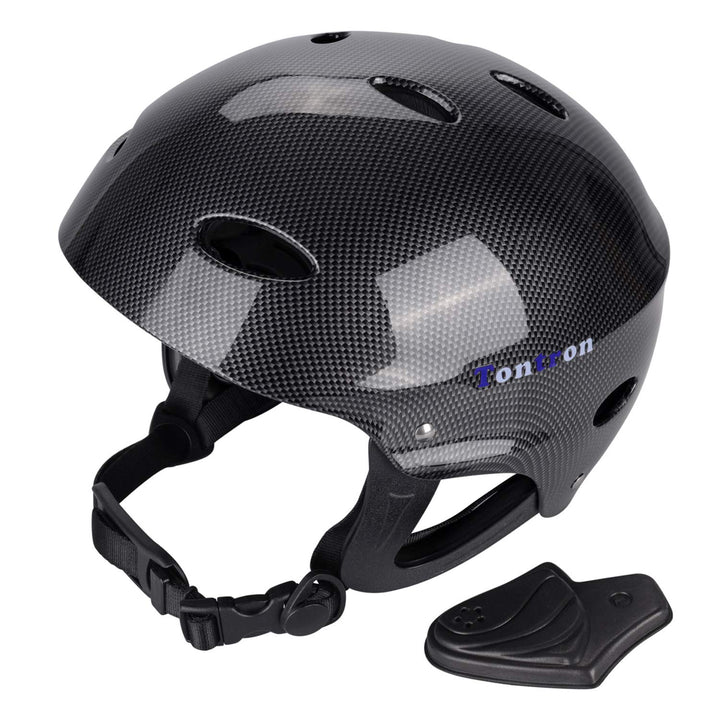Tontron Wakeboard Kajak Kitesurf Wassersport Helm Glänzend schwarze Faser Wald L, Glänzend schwarze