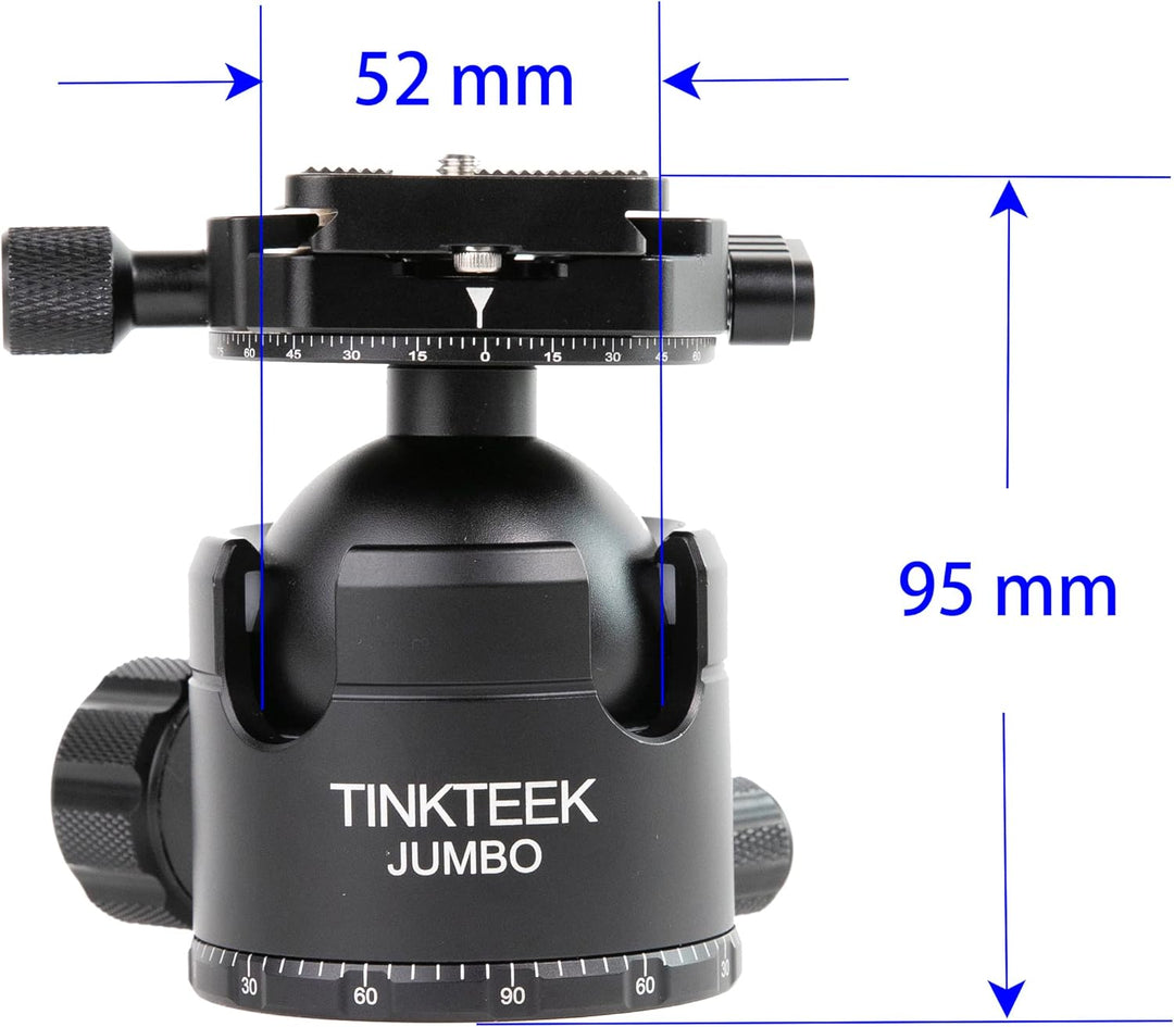 TINKTEEK Jumbo Panorama Kugelkopf Stativkopf 560g 10cm professioneller 360 Grad kompatibel mit Arca