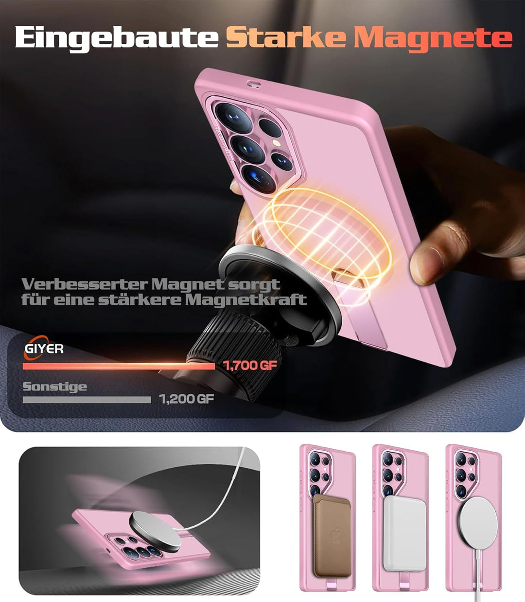 Giyer Magnetisch Handyhülle für Samsung Galaxy S24 Ultra Hülle mit Ständer Schutzfolie, Schutzhülle