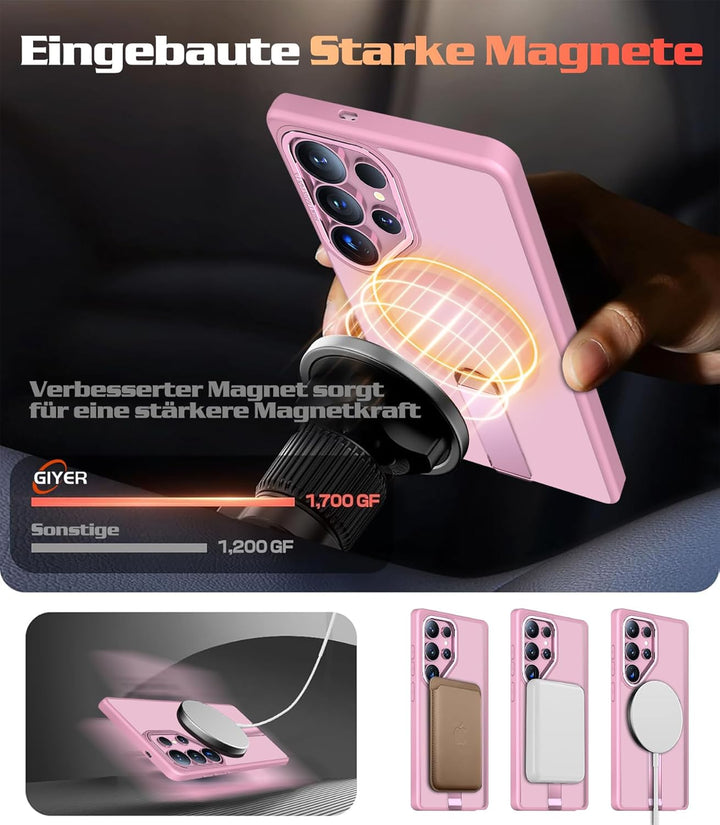 Giyer Magnetisch Handyhülle für Samsung Galaxy S24 Ultra Hülle mit Ständer Schutzfolie, Schutzhülle