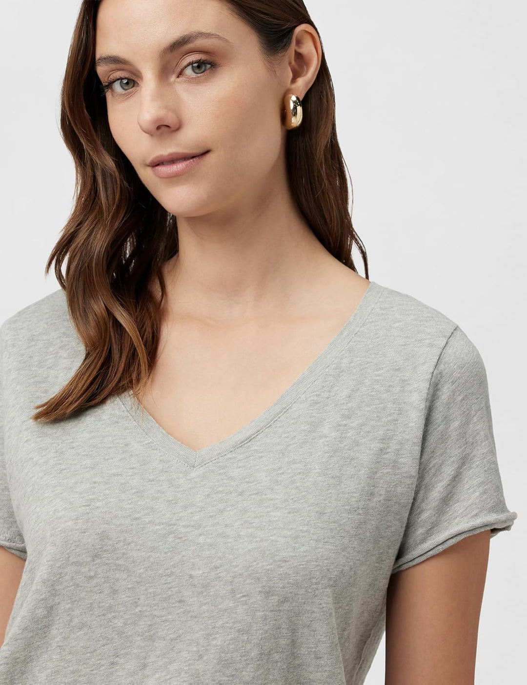 Marc O'Polo Denim Damen T-Shirt aus Bio-Baumwolle mit V-Ausschnitt XXS Grau, XXS Grau