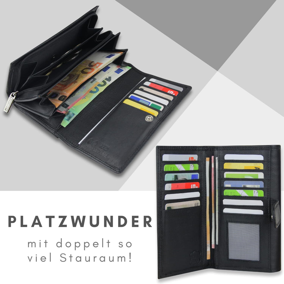Frentree® Damen Geldbörse aus echtem Nappaleder, grosses Leder Portemonnaie mit RFID-Schutz, weiches