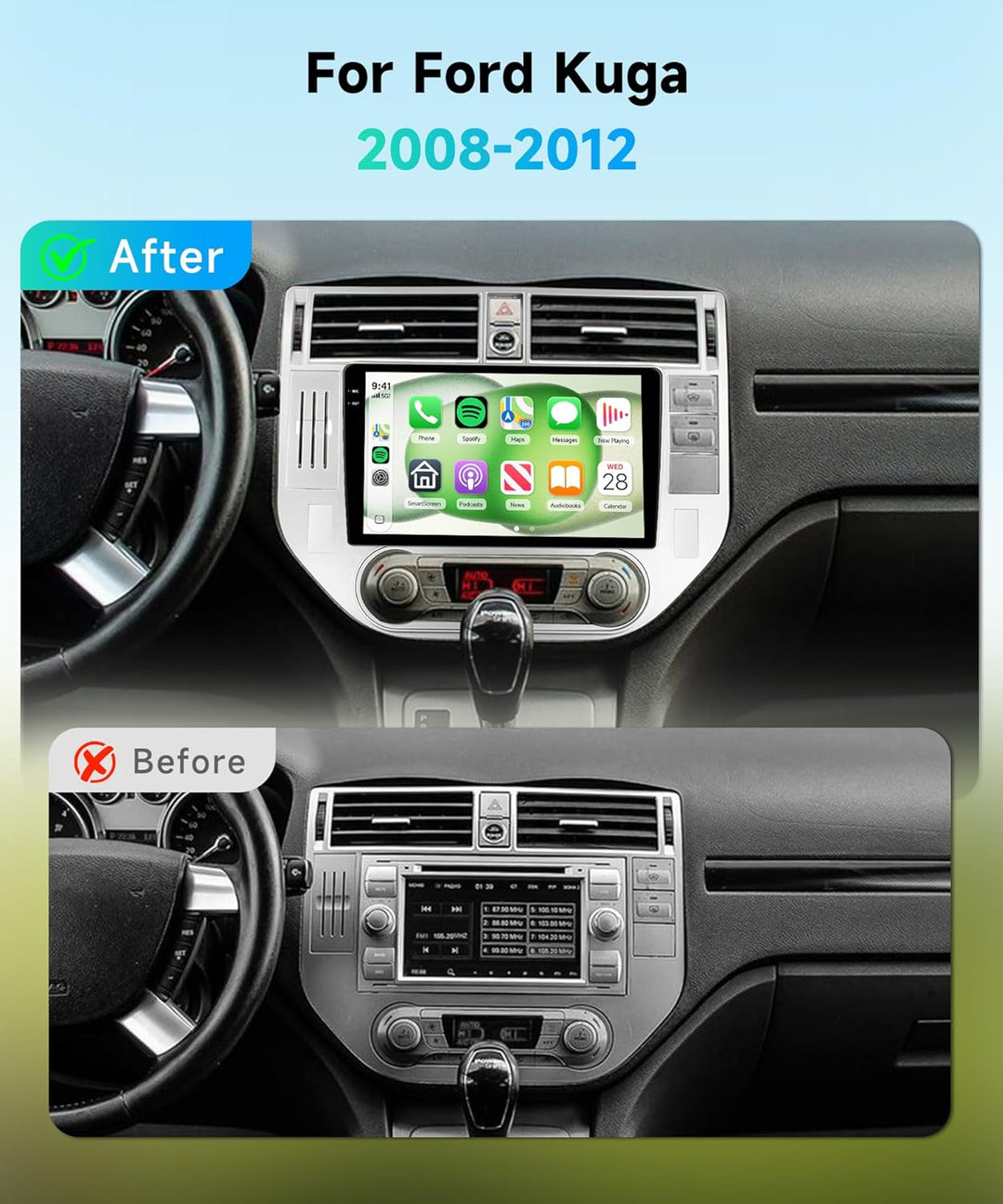 Rimoody 4G+128G Android Autoradio für Ford Kuga 2008-2012 Wireless Carplay Android Auto, 9 Zoll Ince