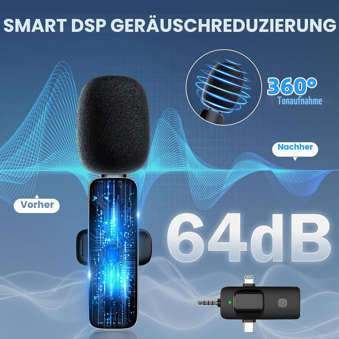 Kabelloses Lavalier Mikrofon für Handy/iPhone//iPad/Kamera, Mini Mikrofon für Live-Streaming, Rausch