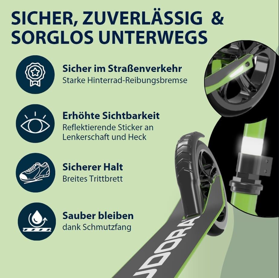HUDORA Scooter Start 200, Stabiler Aluminium-Roller, Höhenverstellbarer & zusammenklappbarer Cityrol