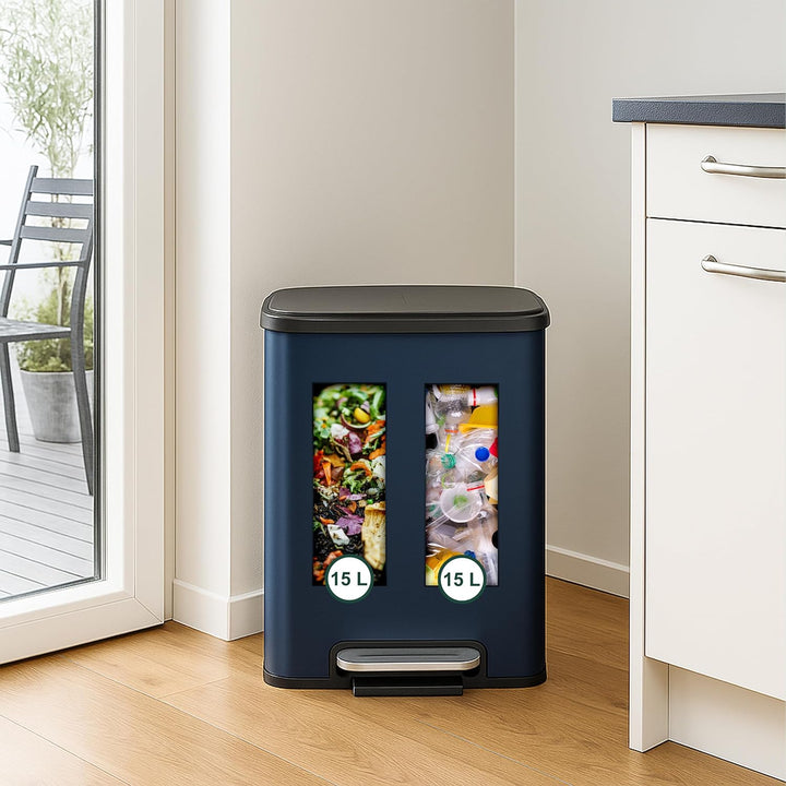 Relaxdays Mülleimer 2 x 15 Liter, Küchenmülleimer mit entnehmbare Inneneimer, Absenkautomatik und Tr