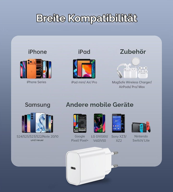 20W USB C Adapter, USB-C Ladegerät kompatibel mit i-Phone 17/16/15/14/13 Plus Pro Max, i-Pad, Air-Po