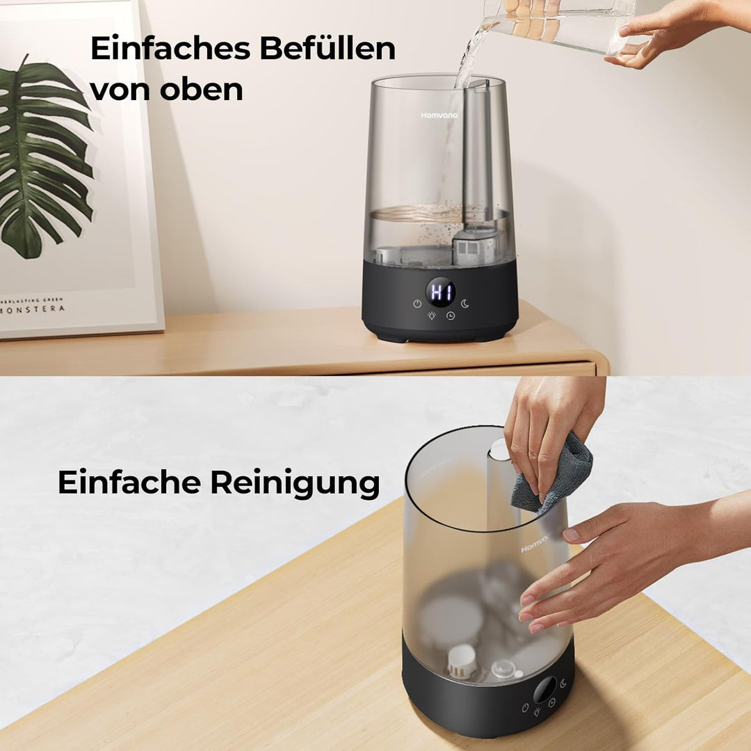 Homvana Luftbefeuchter Schlafzimmer Top-Fill, 3.6L 360°Cool Mist 34H Dauerhaft, Ruhig 16dB (SilentSp