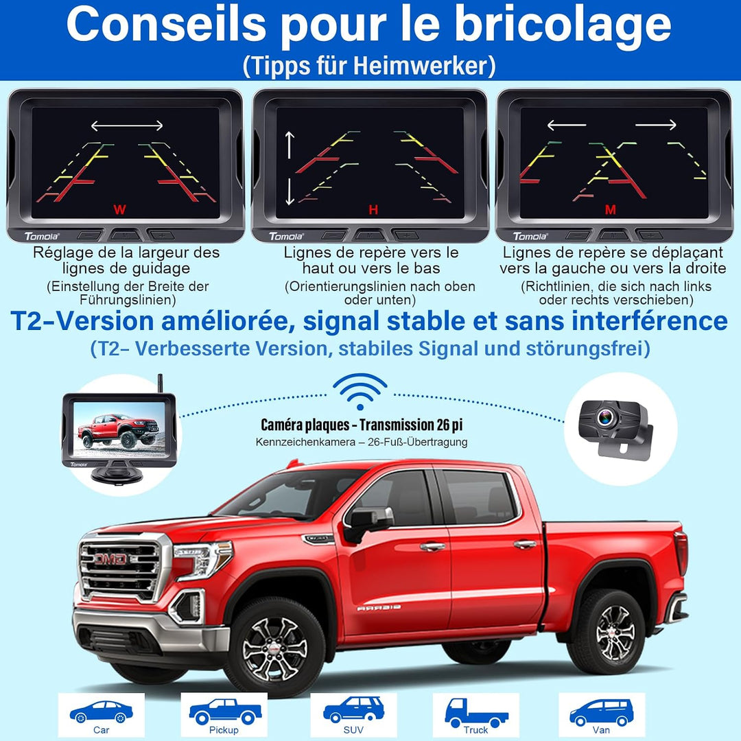 Kabellos Rückfahrkamera 5 Zoll Monitor HD 1080P Bluetooth Reversing Camera für LKW Auto Van Camper Z