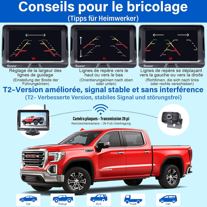 Kabellos Rückfahrkamera 5 Zoll Monitor HD 1080P Bluetooth Reversing Camera für LKW Auto Van Camper Z