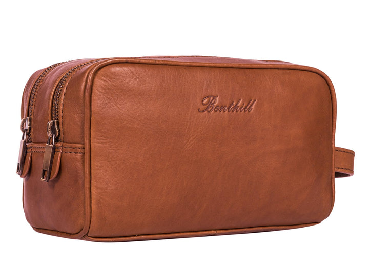 Benthill Kulturtasche Leder - Kosmetiktasche aus weichem hochwertigem Echtleder - Vintage Travel Beu