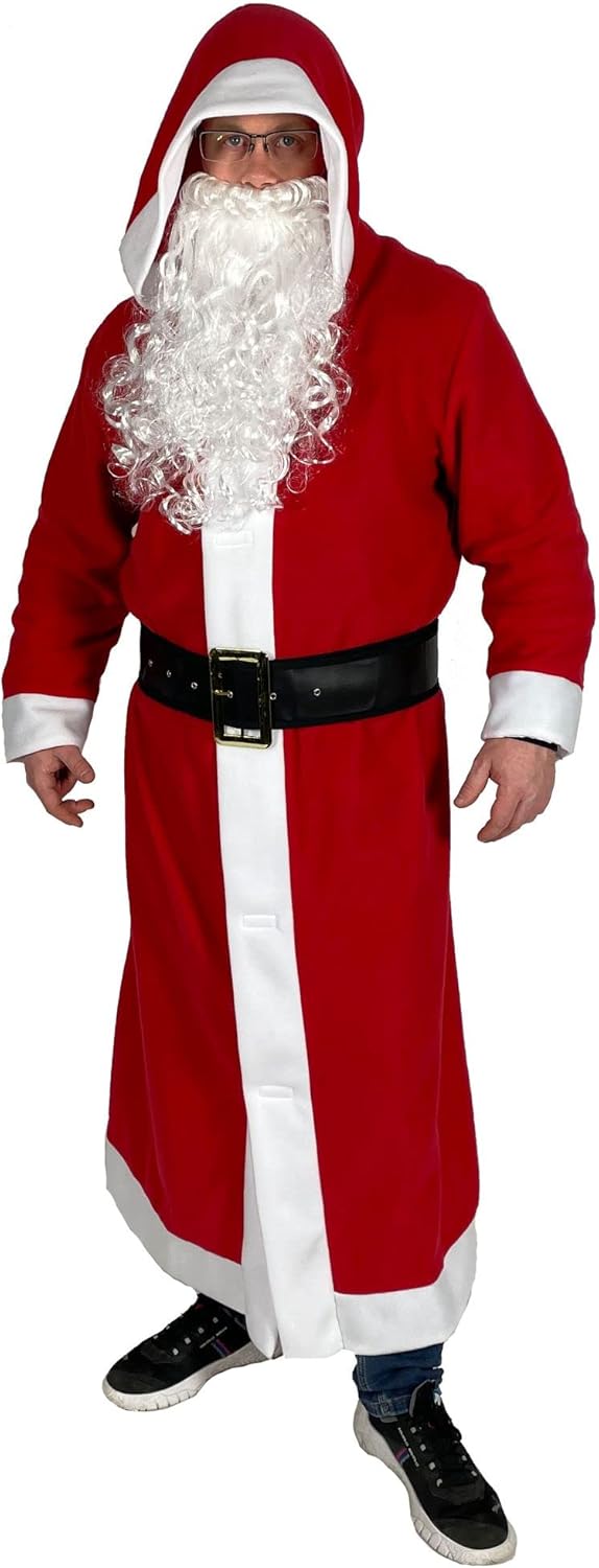 Bad Taste Weihnachtsmann Mantel - 5 Teile - Grösse M bis XXXXL - Nikolaus Kostüm mit Gürtel, Bart, H