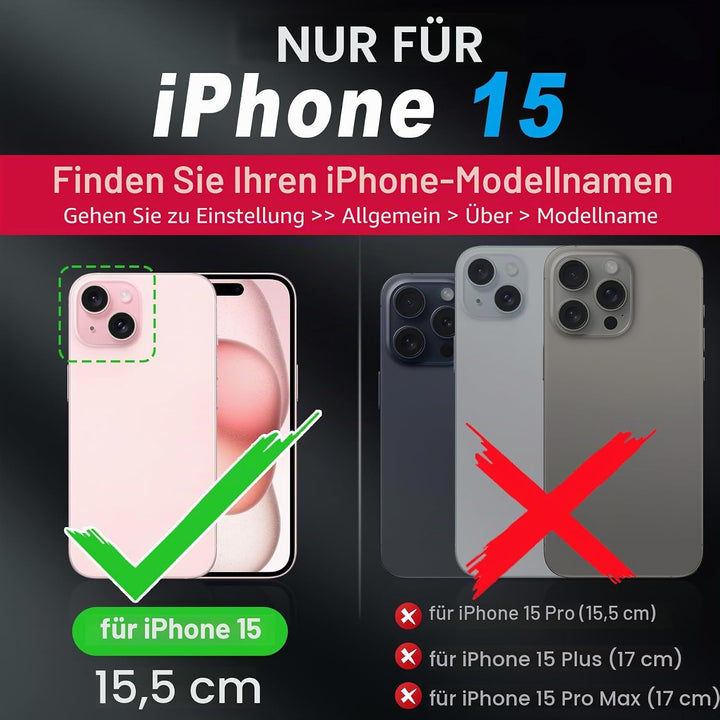 SHIELDON Hülle für iPhone 15, Echtleder Handyhülle [Abnehmbar] [kabelloses Laden] [Kartenfach] [Stän