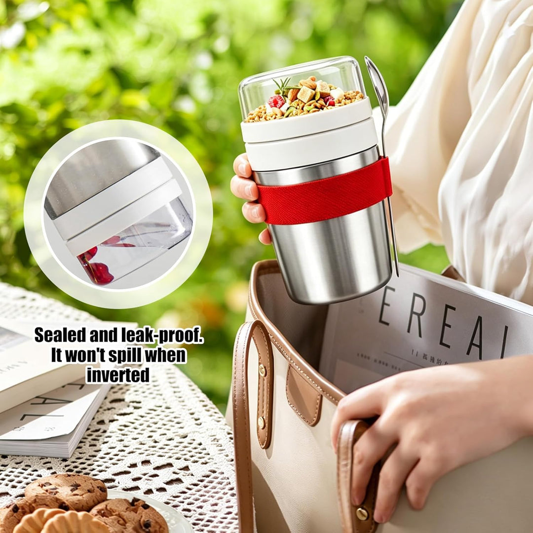 Müslibecher to GoEdelstahl Müslibecher to go 500 ml + 220 ml Inklusive Löffel, auslaufsicher und iso