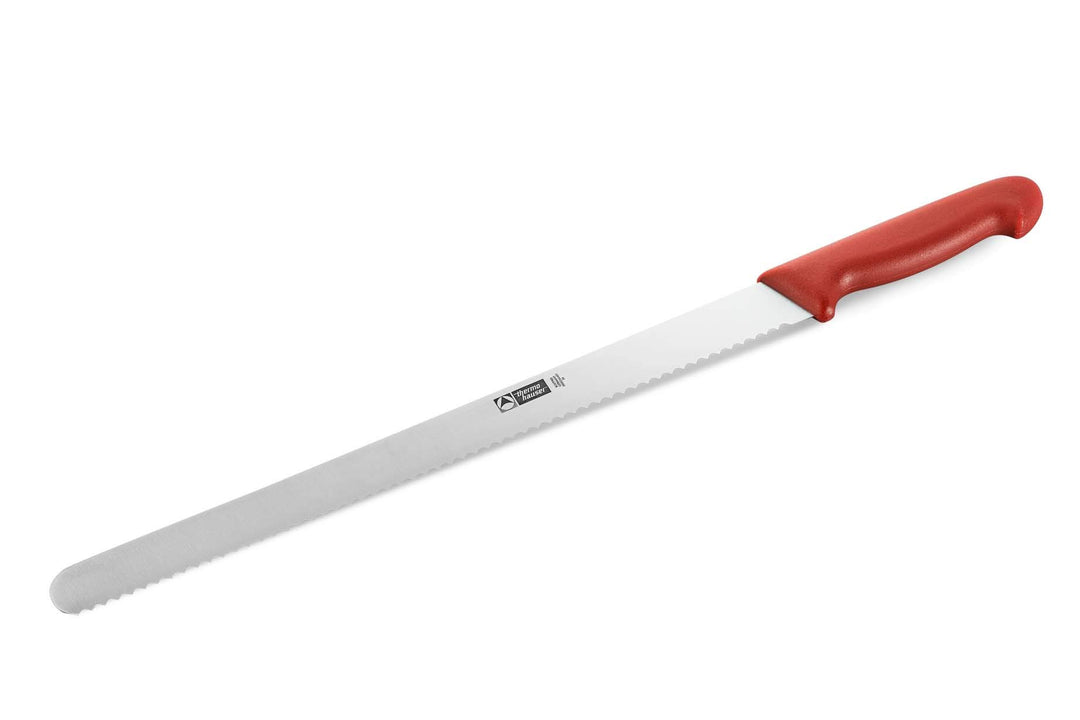 thermohauser Konditormesser (Stahl, rostfrei), einseitiger Wellenschliff, mit rotem Kunststoffgriff,