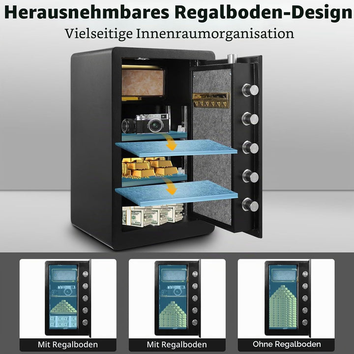 4.2 Cub Safe Tresor für Zuhause,Tresor Feuerfest Wasserdicht mit Schlüssel,Zahlenschloss,Digitaler H