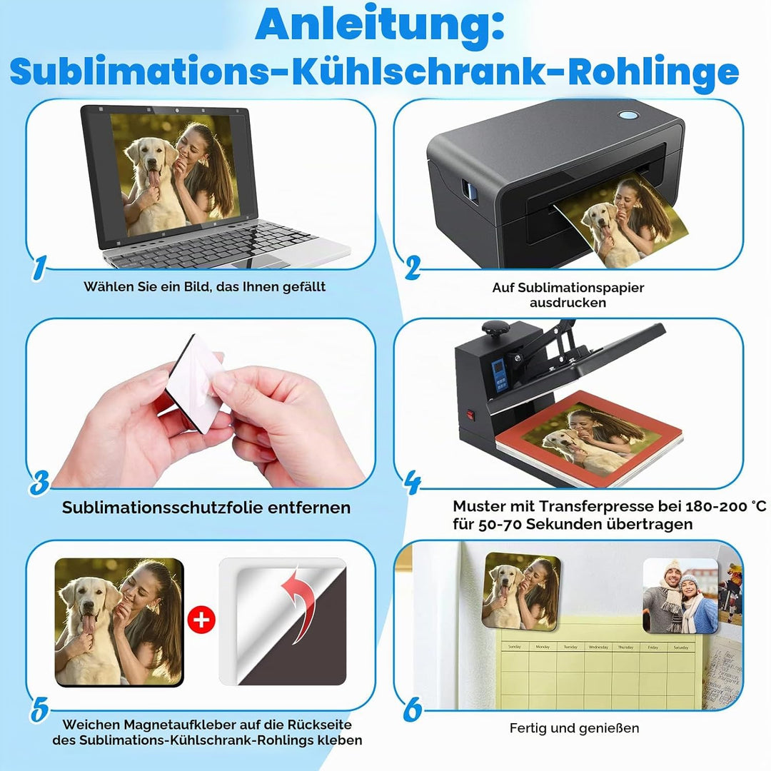 60 Stück Sublimations-Kühlschrankmagnete für Zuhause, Küche, Kühlschrank, Mikrowelle, Ofen, Wand, bl