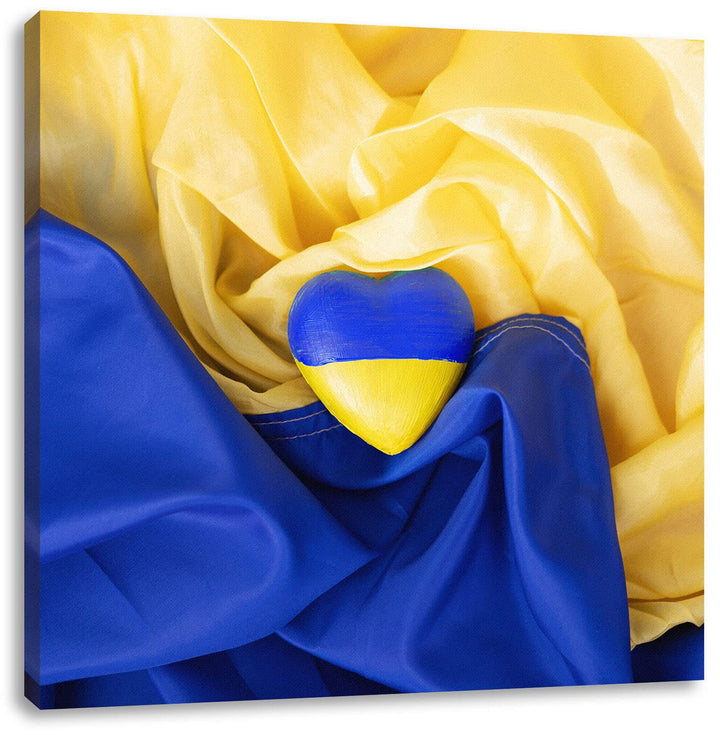 Herz mit Ukraine Flagge als Leinwandbild Quadratisch| Grösse: 60x60 cm | Wandbild | Kunstdruck | fer