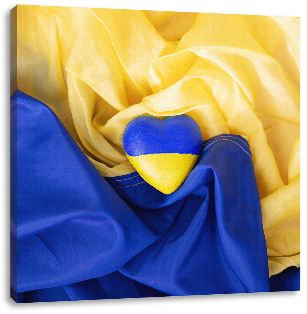 Herz mit Ukraine Flagge als Leinwandbild Quadratisch| Grösse: 70x70 cm | Wandbild | Kunstdruck | fer