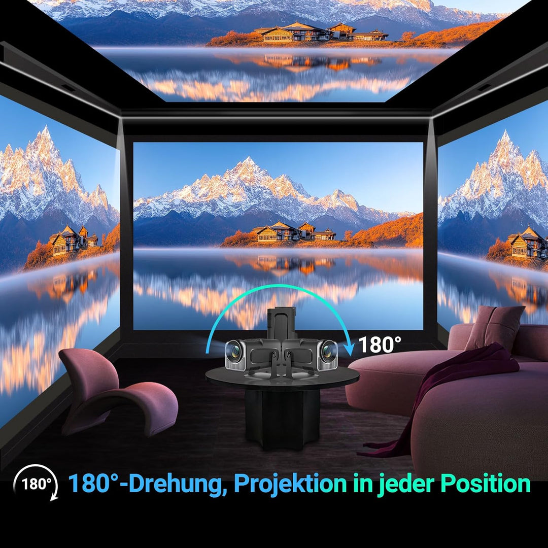 Mini Beamer Unterstützt 4K 1080P, Smart Projektor Tragbarer mit WiFi 6 und Bluetooth 5.0,Tragbarer P