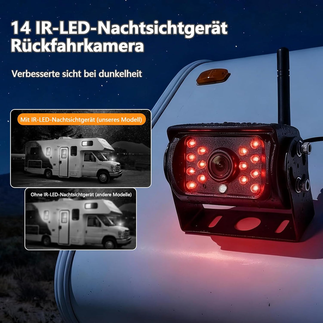 Digitales kabelloses Rückfahrkamera-Set VASTEND: 7'' Monitor mit 2 Rückfahrkameras, 14 Infrarot-LEDs