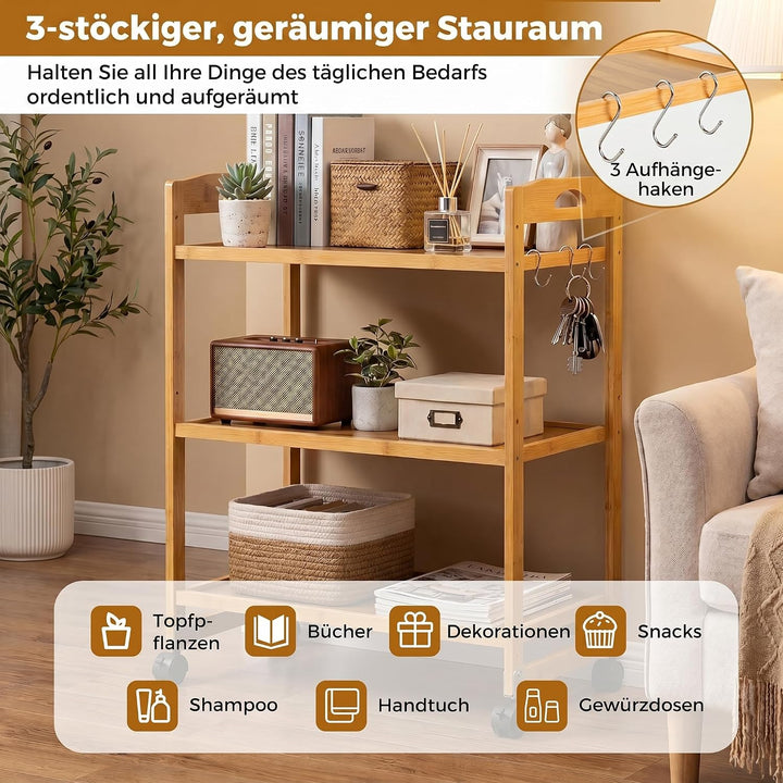 COSTWAY Servierwagen Bambus, Küchenwagen mit Rollen, Natur, 60 x 33 x 72 cm