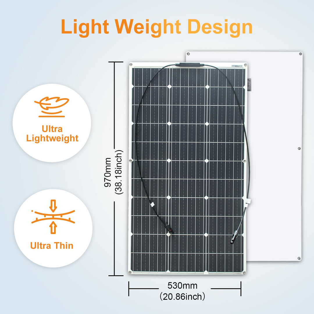 100W 12V Flexible Monokristalline Solarpmodul – Hohe Effizienz Solarpanel für Wohnmobile, Wohnwagen,