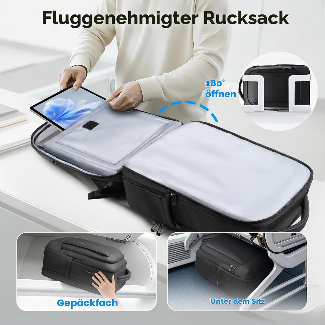 hk Business Laptop Rucksack Herren 16 Zoll Erweiterbarer 28L-40L Reiserucksack mit USB Ladeanschluss