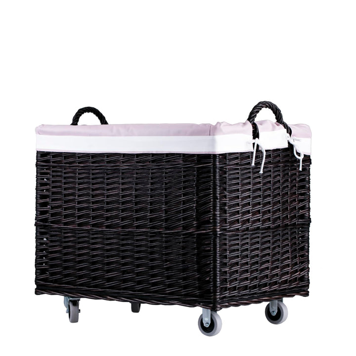 e-wicker24 Aufbewahrungstruhe, Wäschekorb, rechteckig, Weidenkorb mit Rollen und Stofffutter, Aufbew