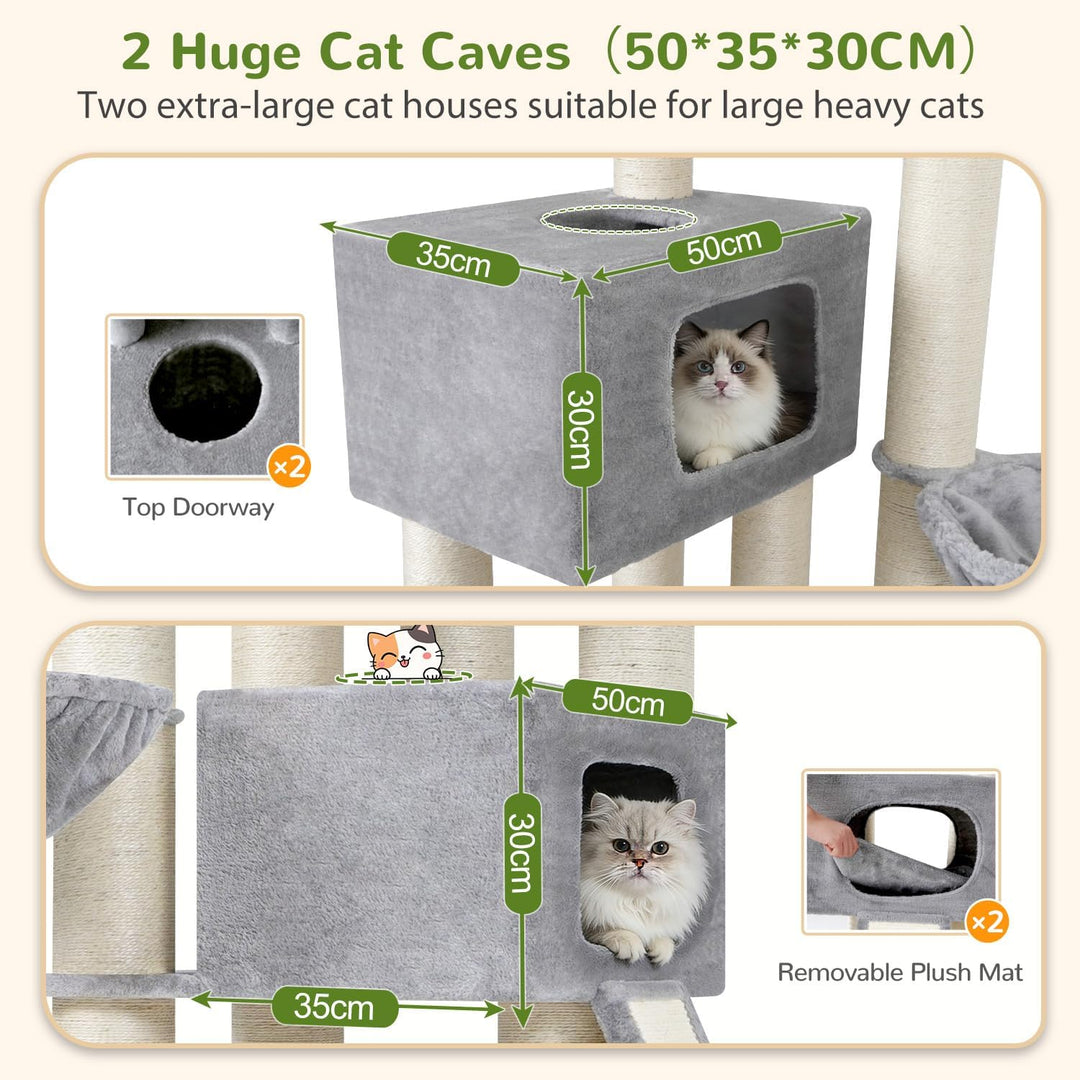 Globlazer Kratzbaum Dicke Stämme 11CM für Grosse Katzen mit 2 Extragross Katzenhaus 50*35*30cm, Ausr