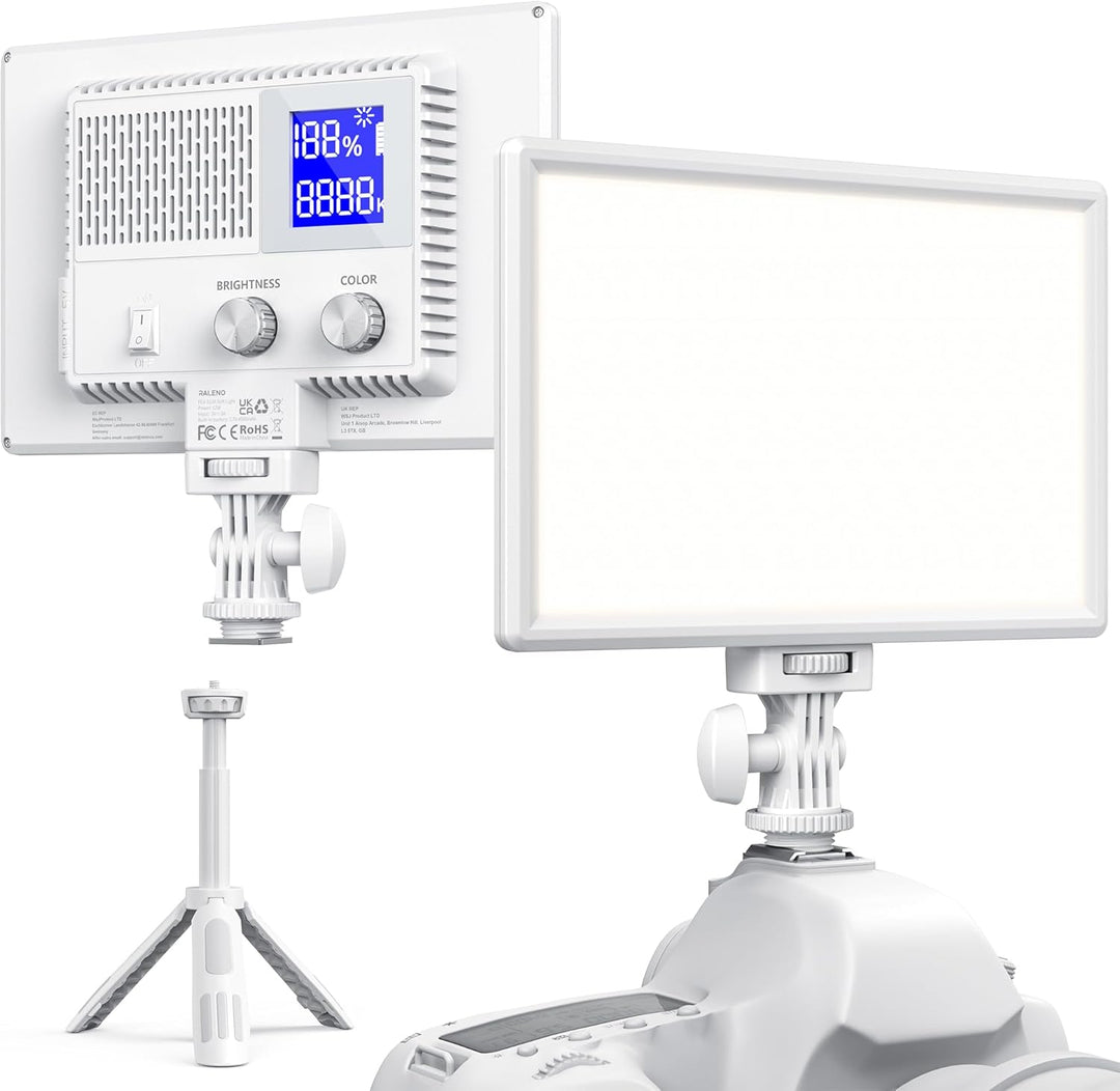 RALENO LED Kamera Video Licht, Eingebauter Wiederaufladbare Batterien 3200K-5600K Dimmbarer Zweifarb