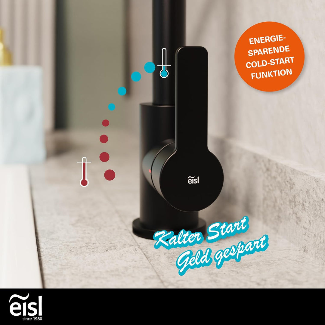 EISL FUTURA Spültischarmatur Schwarz Matt, 360° drehbarer Wasserhahn Küche Schwarz, Mischbatterie fü