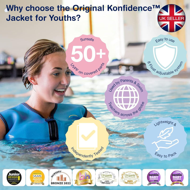 Konfidence Jacke - Unsere Original Premium Jugend Schwimmweste / Schwimmweste für Kinder von 8-14 Ja