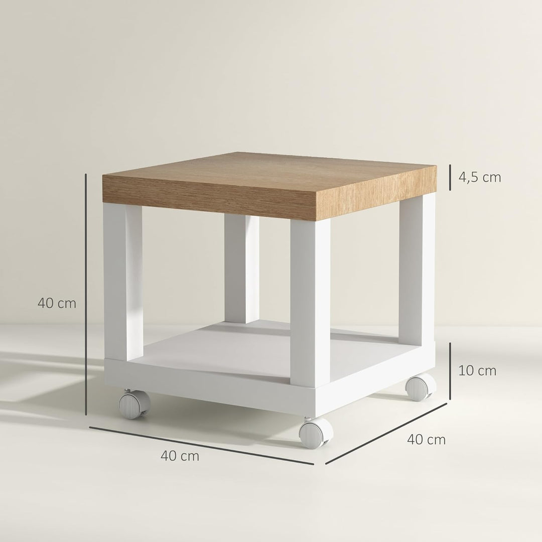 HOMCOM Beistelltisch, rollbar, moderner Couchtisch mit offenem Regal, für Wohnzimmer, Schlafzimmer o