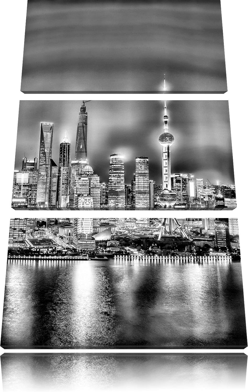 Pixxprint Shanghai Skyline als Leinwandbild/Grösse: 3 Teilig (120x80 cm) cm/Wandbild/Kunstdruck/fert