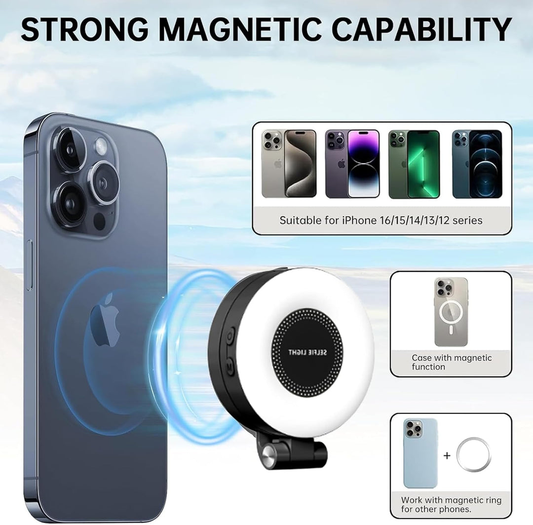 Magnetisches Handy Ringlicht, Selfie Licht mit 3 Farbtemperaturen CRI95 360° 2500k-9000k, Videoleuch