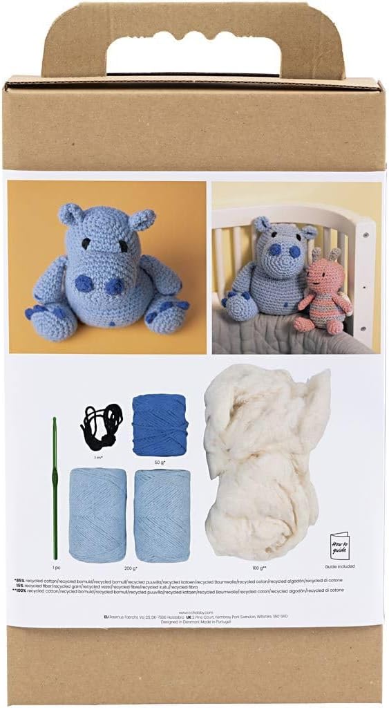 Creativ Company Amigurumi DIY Häkelset (Nilpferd - Blau, Hellblau) Nilpferd - Blau, Hellblau - Höhe: