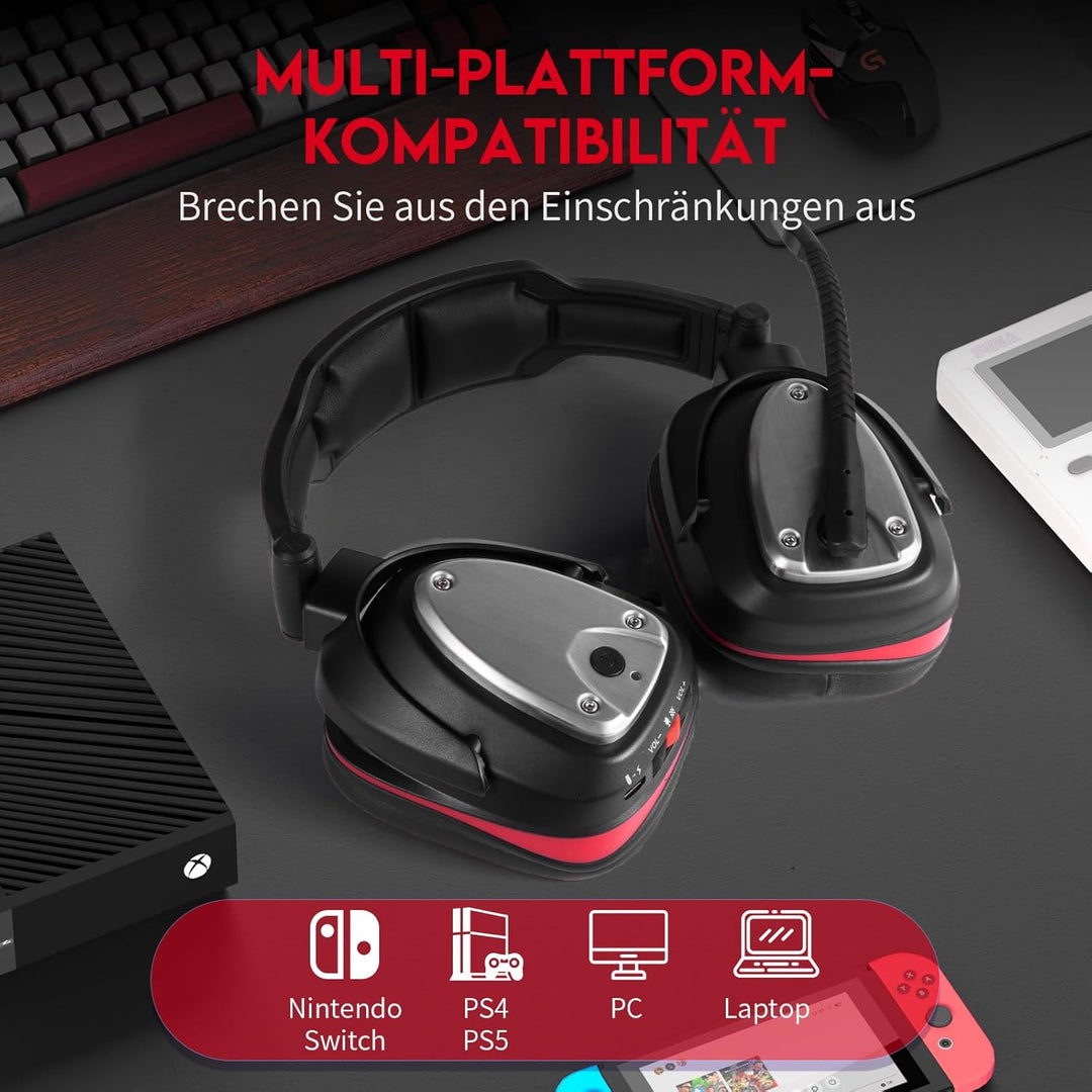 HUHD 2.4G Wireless Gaming Headset für PS4,PS4 Slim Nintendo Switch und PC Deep Bass und rotierende M