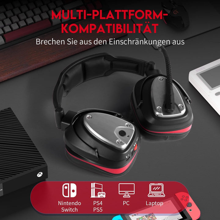HUHD 2.4G Wireless Gaming Headset für PS4,PS4 Slim Nintendo Switch und PC Deep Bass und rotierende M